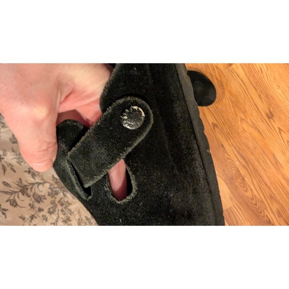 Birkenstock Black Suede Boston Style Buckle Clogs Broken in Footbed Comfort Shoe - Picture 5 of 7